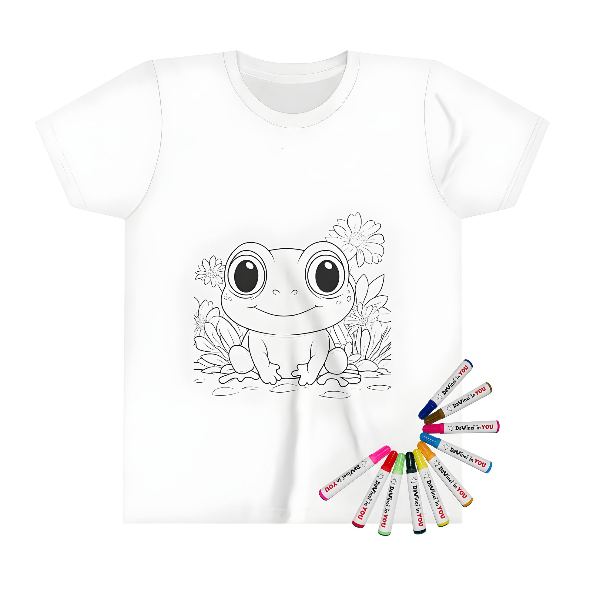 Kid's t-shirt with cute frog design, colorful fabric markers included