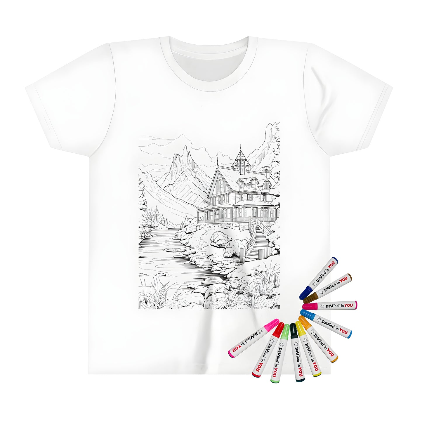 Mountain hut shirt, kid's clothing with cabin illustration, boy's tee with treehouse design