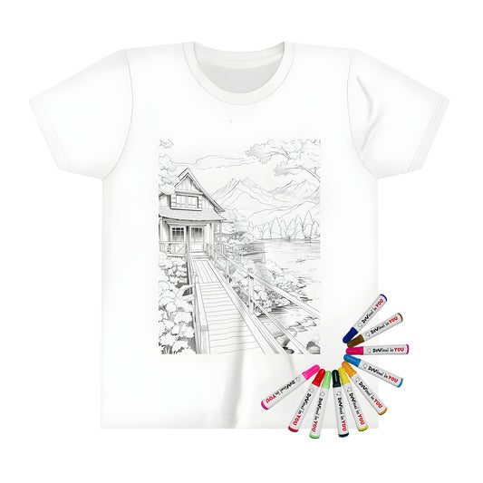 Lakeside cabin illustration kid's t-shirt