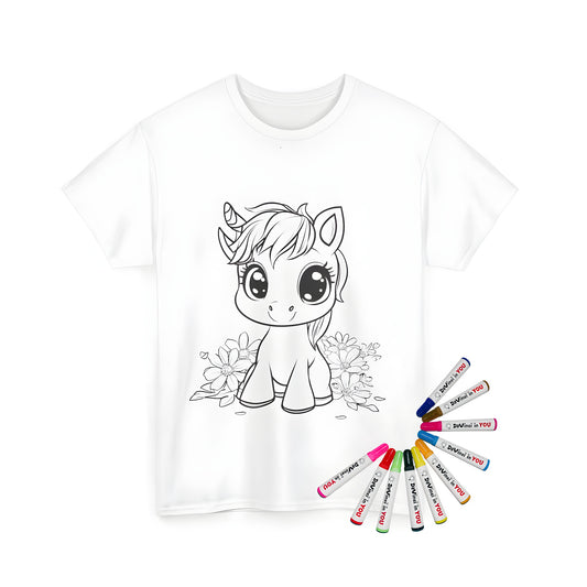 Cute Unisex Baby Unicorn onesie coloring kit with fabric markers