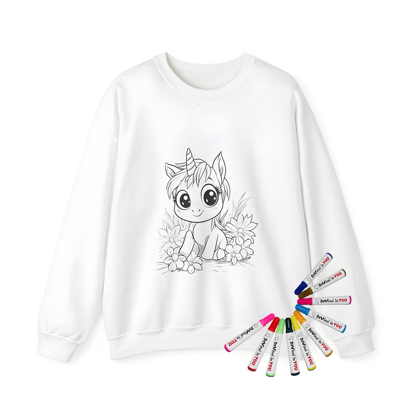 Adult sweatshirt with adorable baby unicorn and flower designs