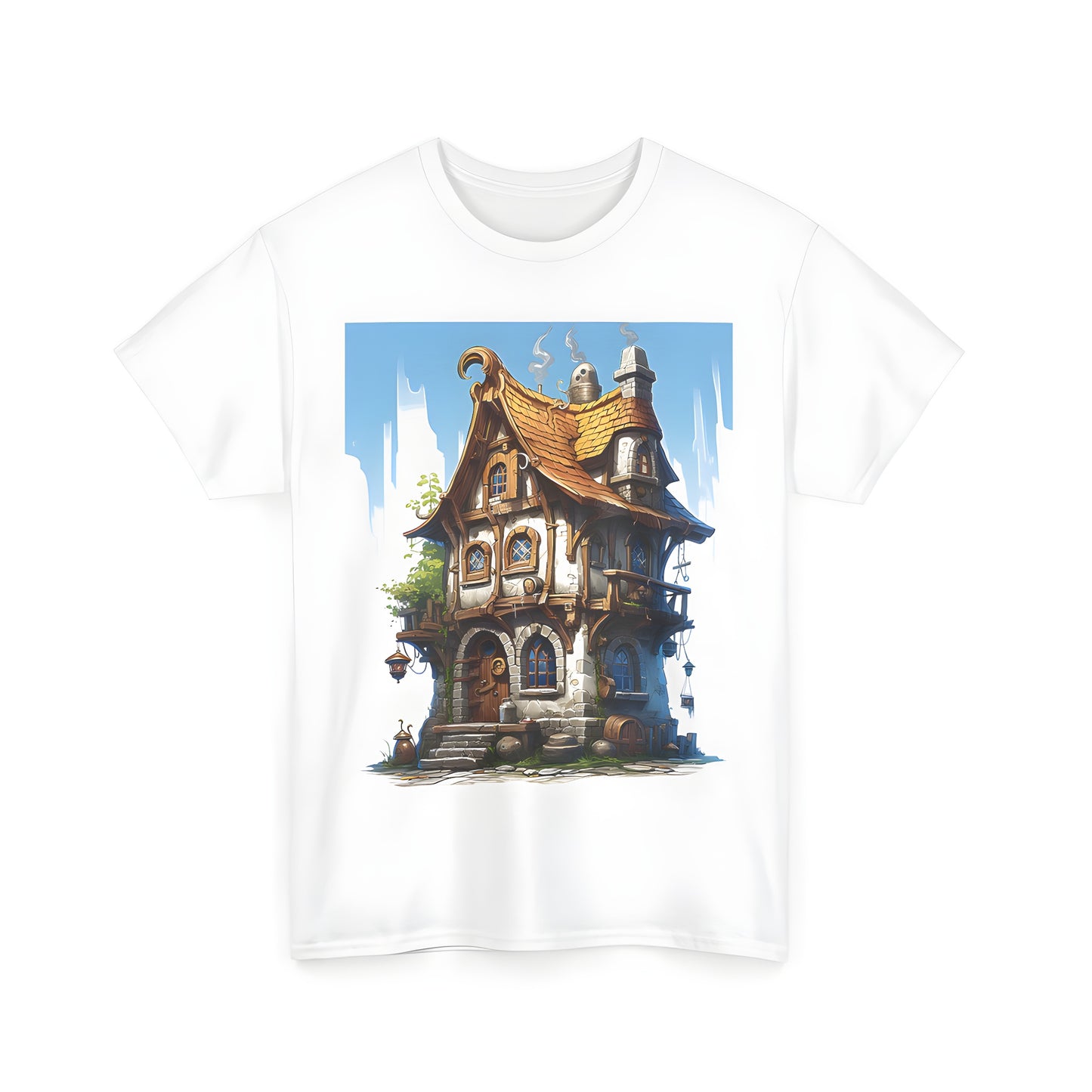 Whimsical cottage graphic t-shirt for men and women