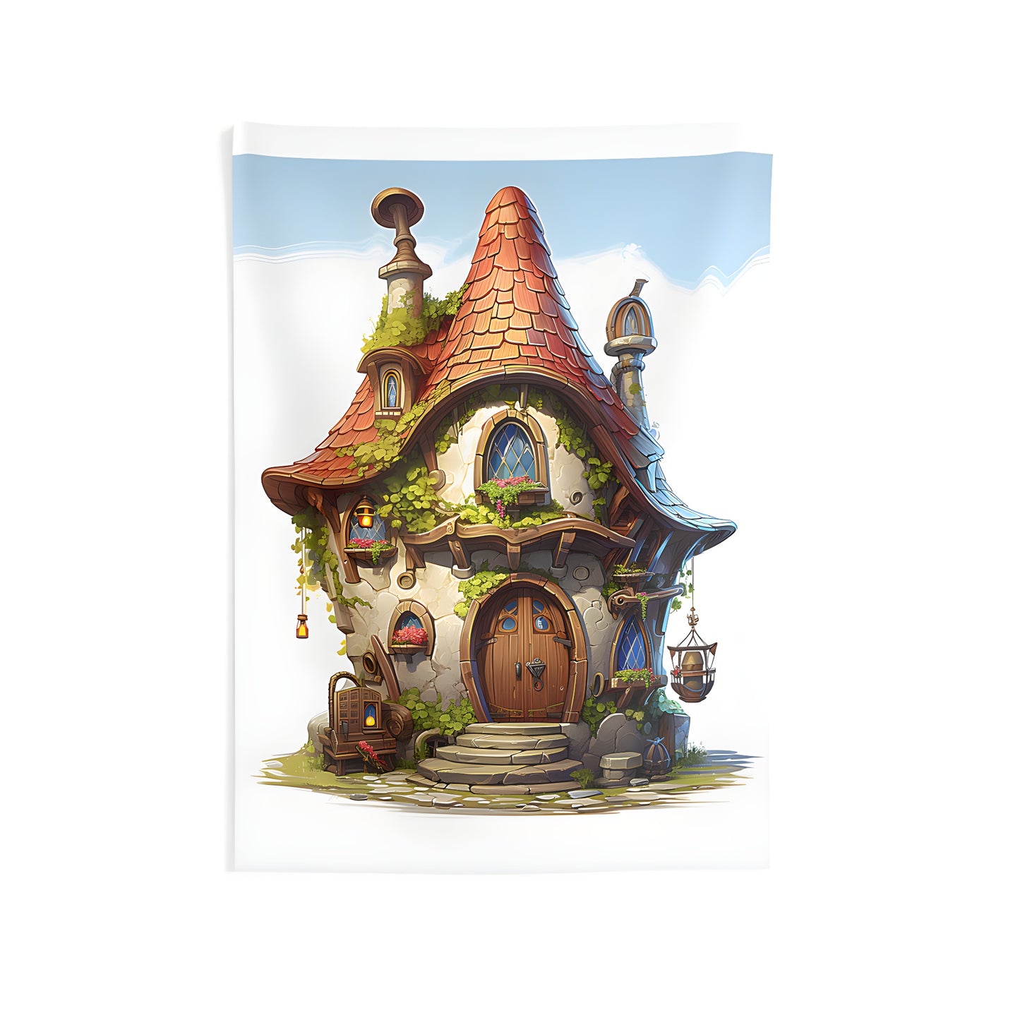 Fantasy cottage tapestry for indoor decor