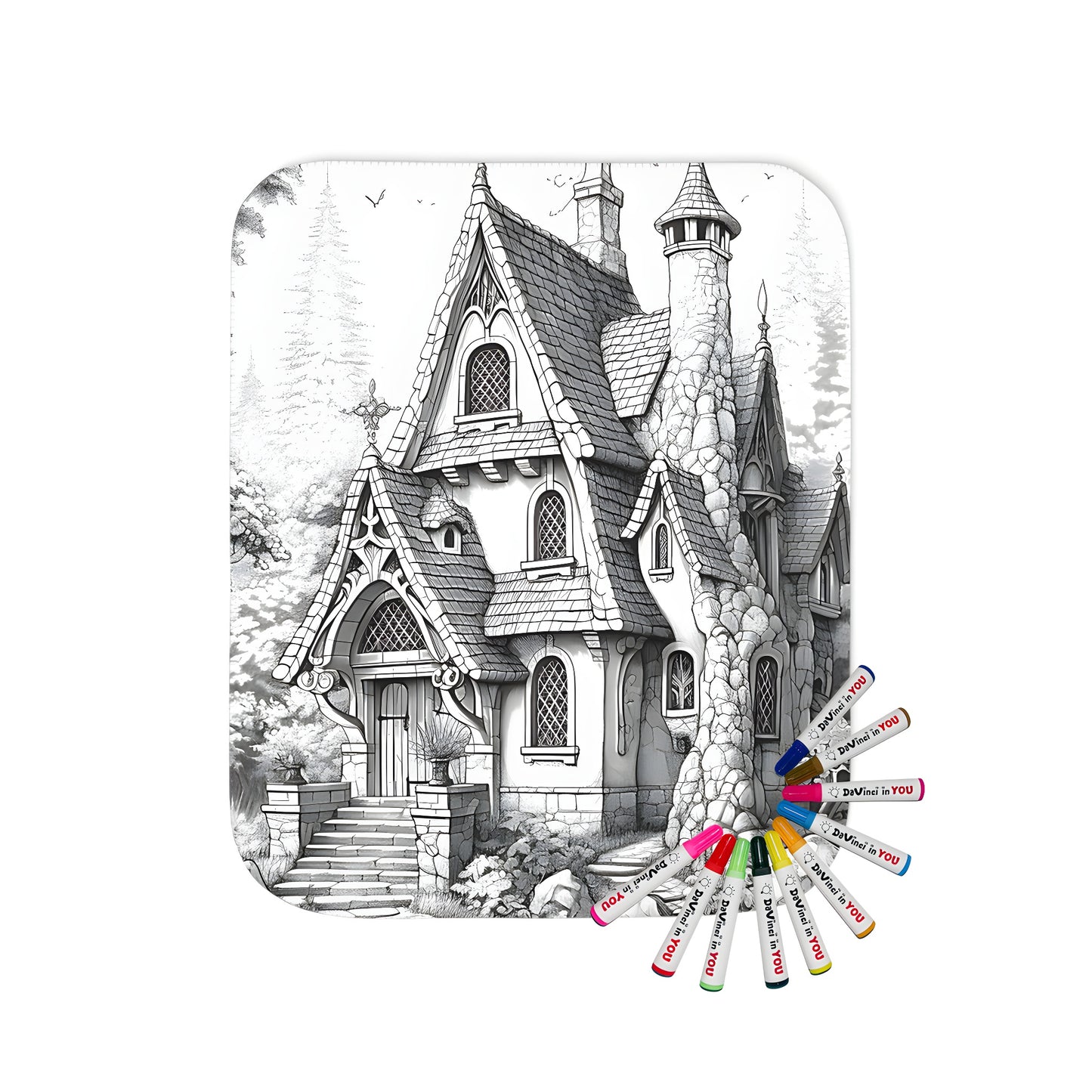 Fairy Tale Castle, Whimsical Mansion, and Storybook Cottage themed blanket for coloring