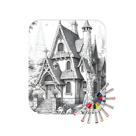 Fairy Tale Castle, Whimsical Mansion, and Storybook Cottage themed blanket for coloring