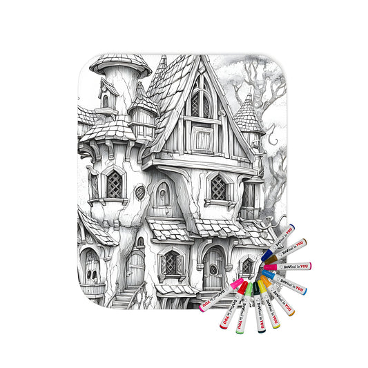 Cozy blanket with detailed fantasy castle drawing