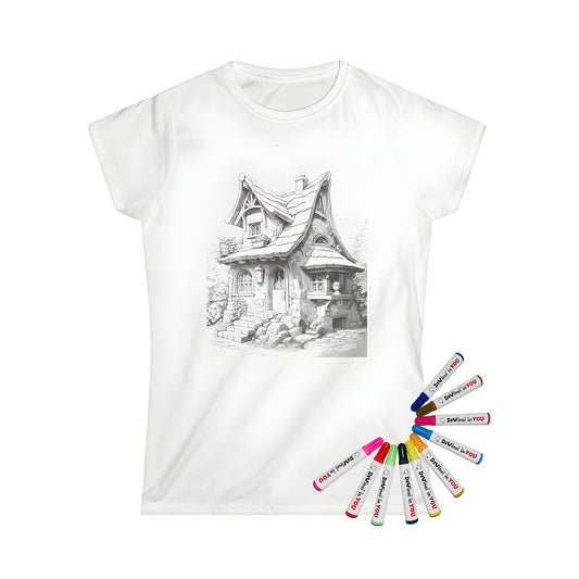 Enchanted cottage t-shirt design with whimsical fairy tale details