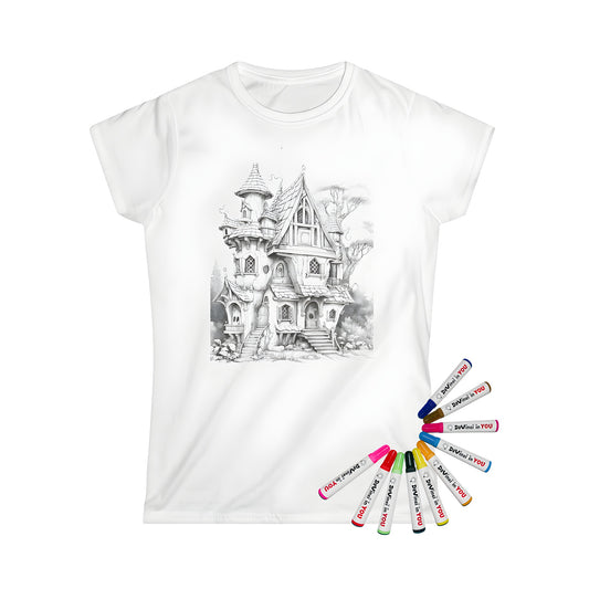 Fantasy cottage artwork on women's t-shirt