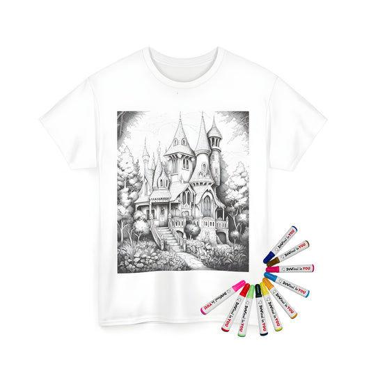 Coloring kit for unisex t-shirts with fairy tale castle design