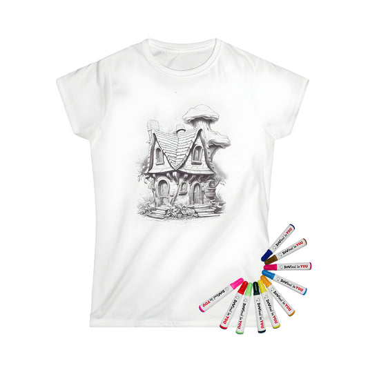 Detailed fairy-themed t-shirt illustration with a whimsical cottage design