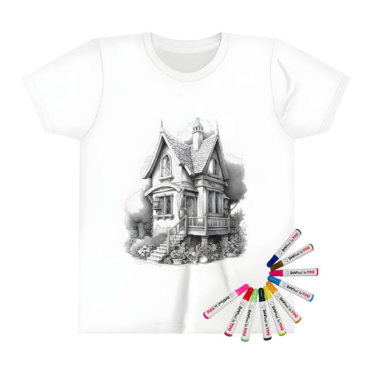 Cozy farmhouse shirt for kids, black-and-white cottage-themed t-shirt, whimsical farm design