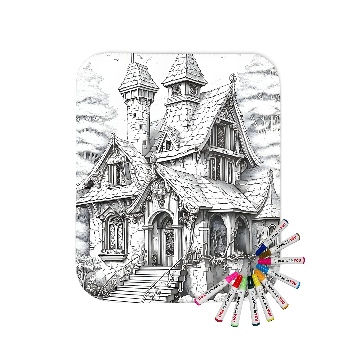 Fantasy House, Castle, Mansion Blanket design with colorful pencils