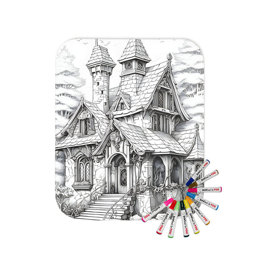 Fantasy House, Castle, Mansion Blanket design with colorful pencils