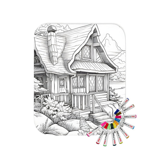 Cozy Cottage Themed Coloring Blanket with 10 vibrant Fabric Markers