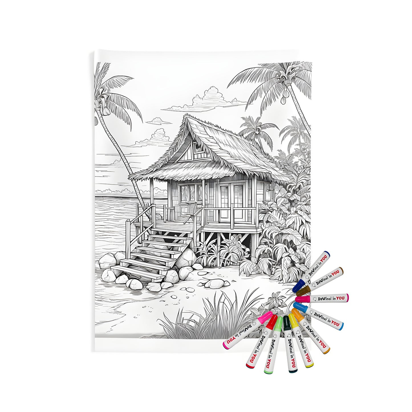 Coastal beach hut wall tapestry for indoor decoration