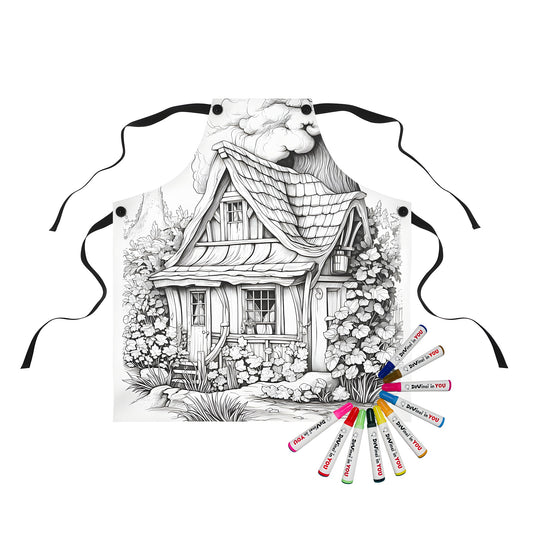 Whimsical cottage apron design with fabric markers