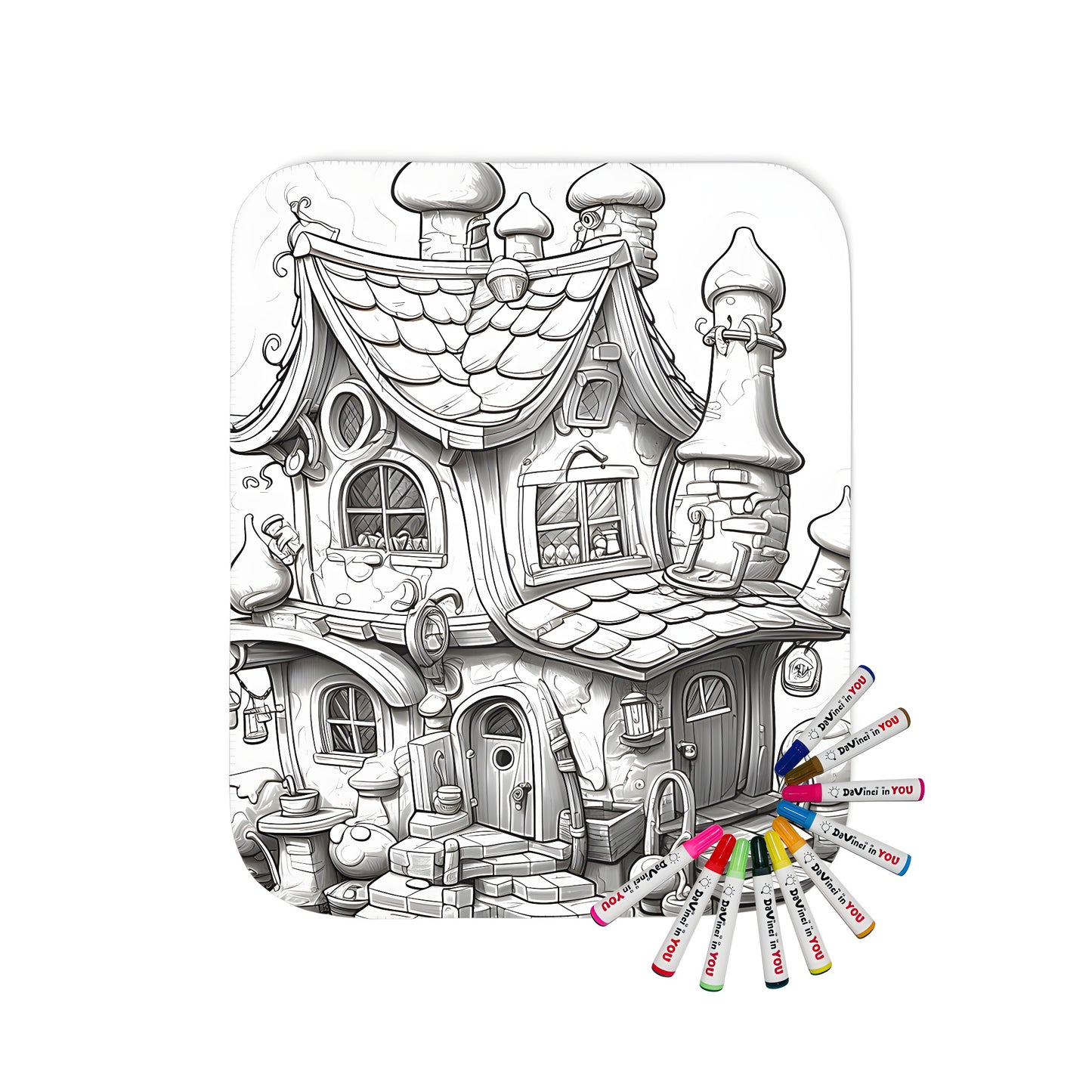 Whimsical fantasy house blanket, enchanting castle blanket, magical mansion blanket with chimneys and round rooftops