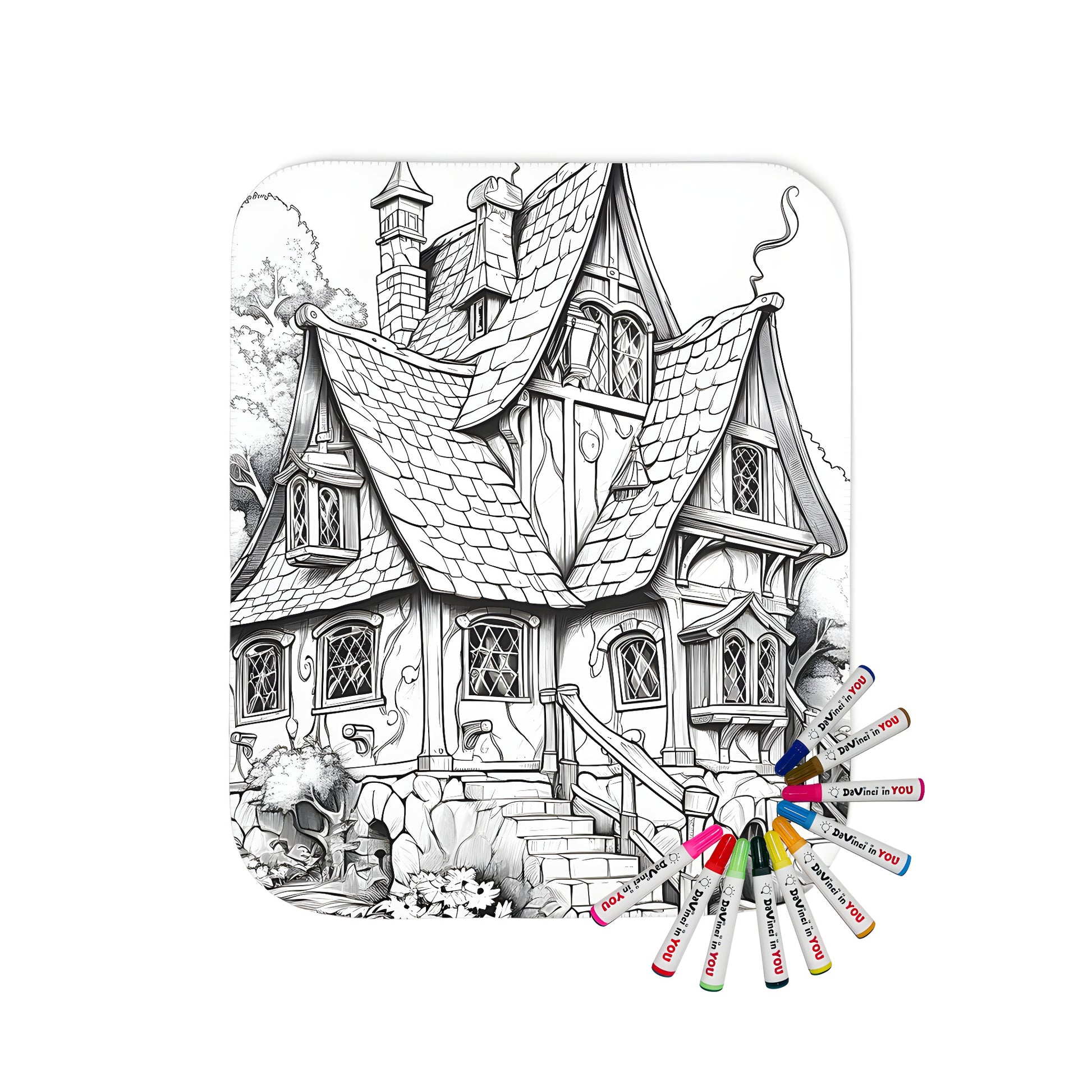 Whimsical blanket with a detailed fairy tale cottage design