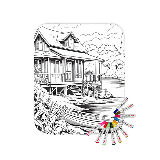 Blanket Coloring Kit with 10 Fabric Markers - Lakeside Cottage