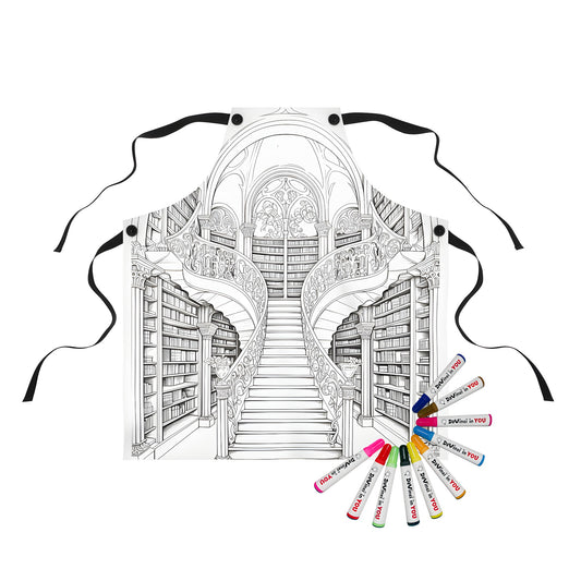 Coloring apron featuring a grand staircase library design