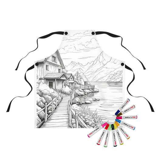 A vibrant apron featuring a detailed countryside landscape art design, perfect for artistic expression and everyday wear.