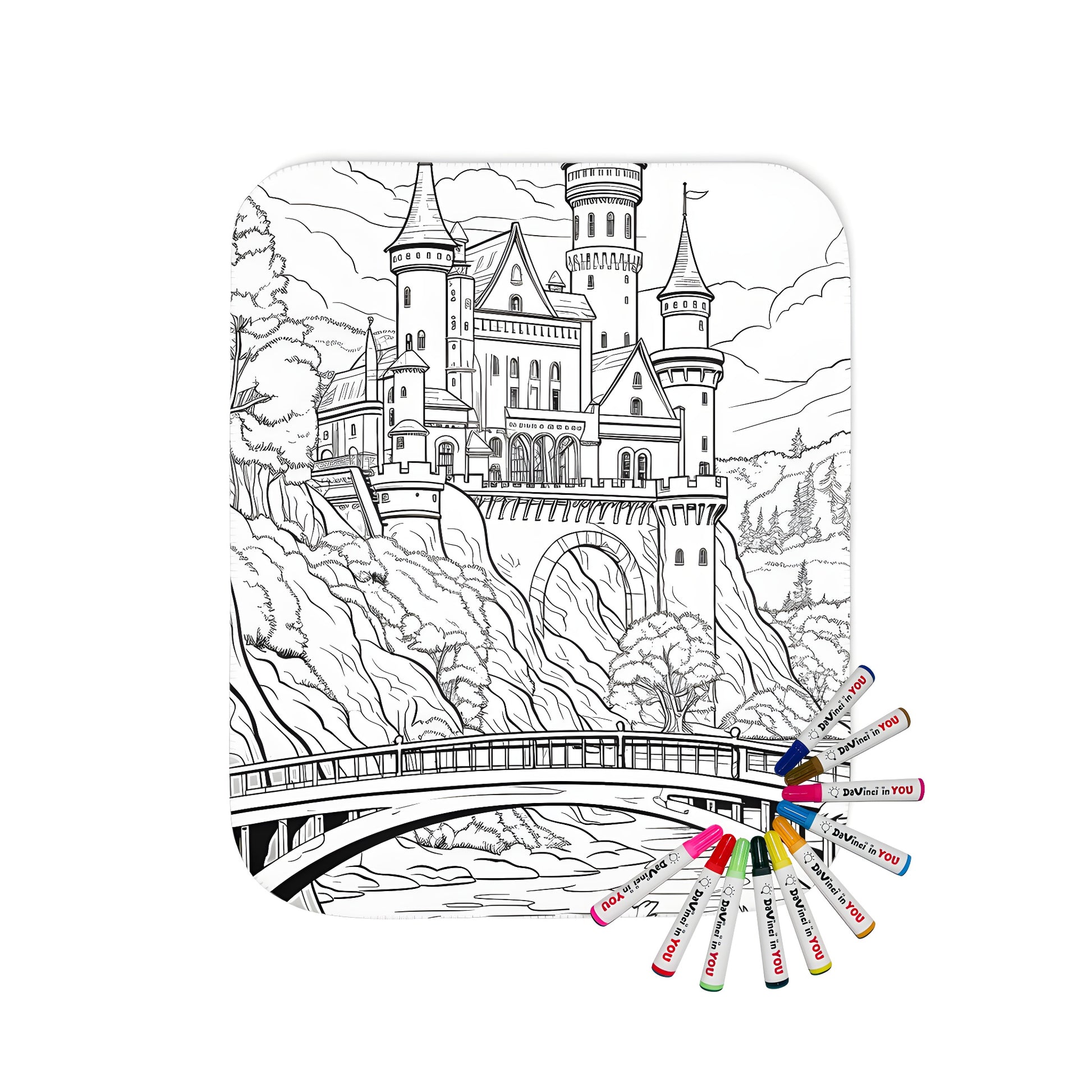 Cozy blanket with detailed castle design and vibrant markers