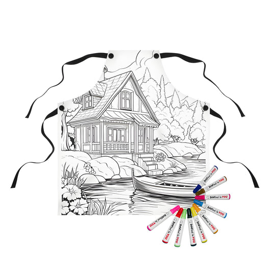 Aprons for coloring, cottage inspired designs, lake shore prints, watercolor illustrations