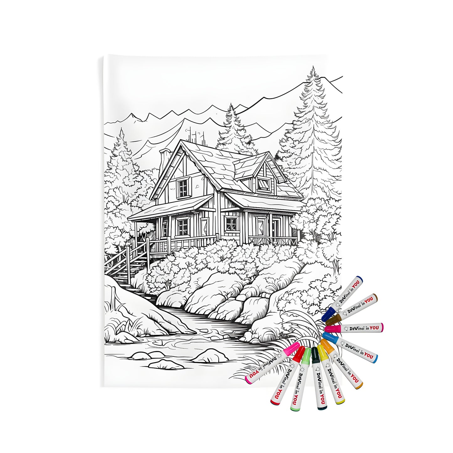 Cozy cabin scene wall tapestry indoor decor