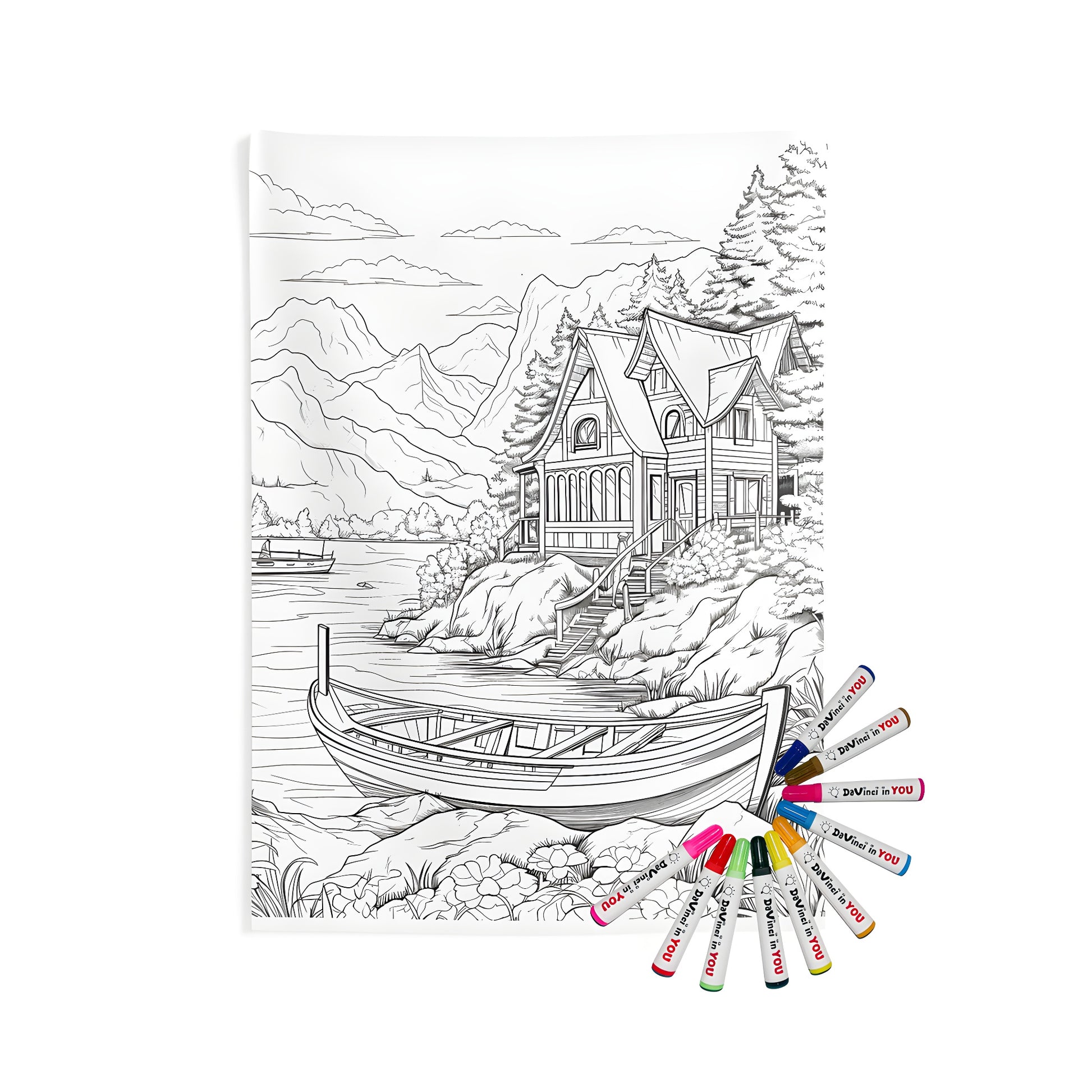 Cozy lakeside home wall tapestry for bedroom or living room decor