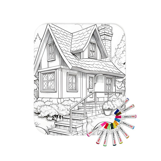 Cozy cottage themed blanket with a charming house and garden design