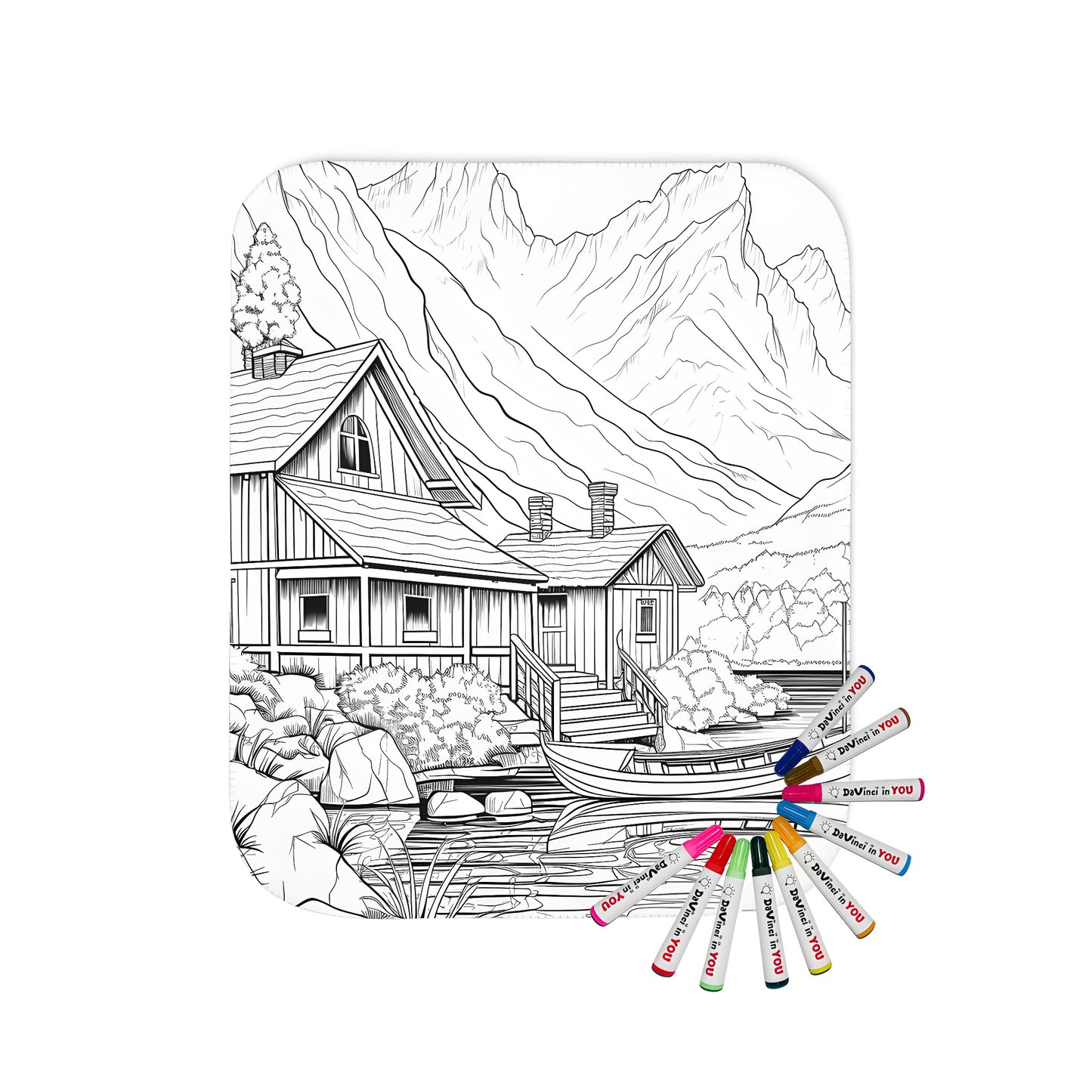 Cozy blanket with mountain lodge themed design, perfect for snuggling up by the lake