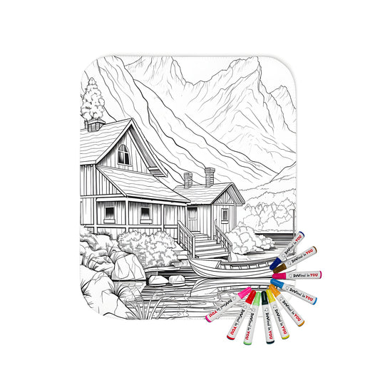 Cozy blanket with mountain lodge themed design, perfect for snuggling up by the lake