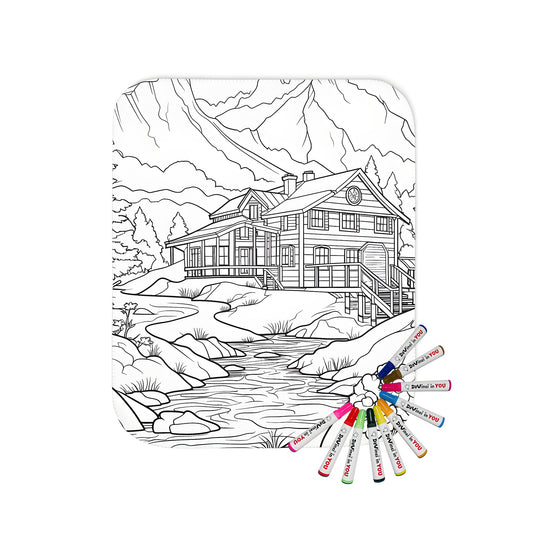 Cozy cabin scene blanket with fabric markers - countryside escape