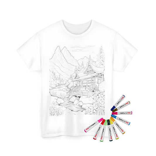 Mountain landscape illustration Unisex T-shirt coloring page