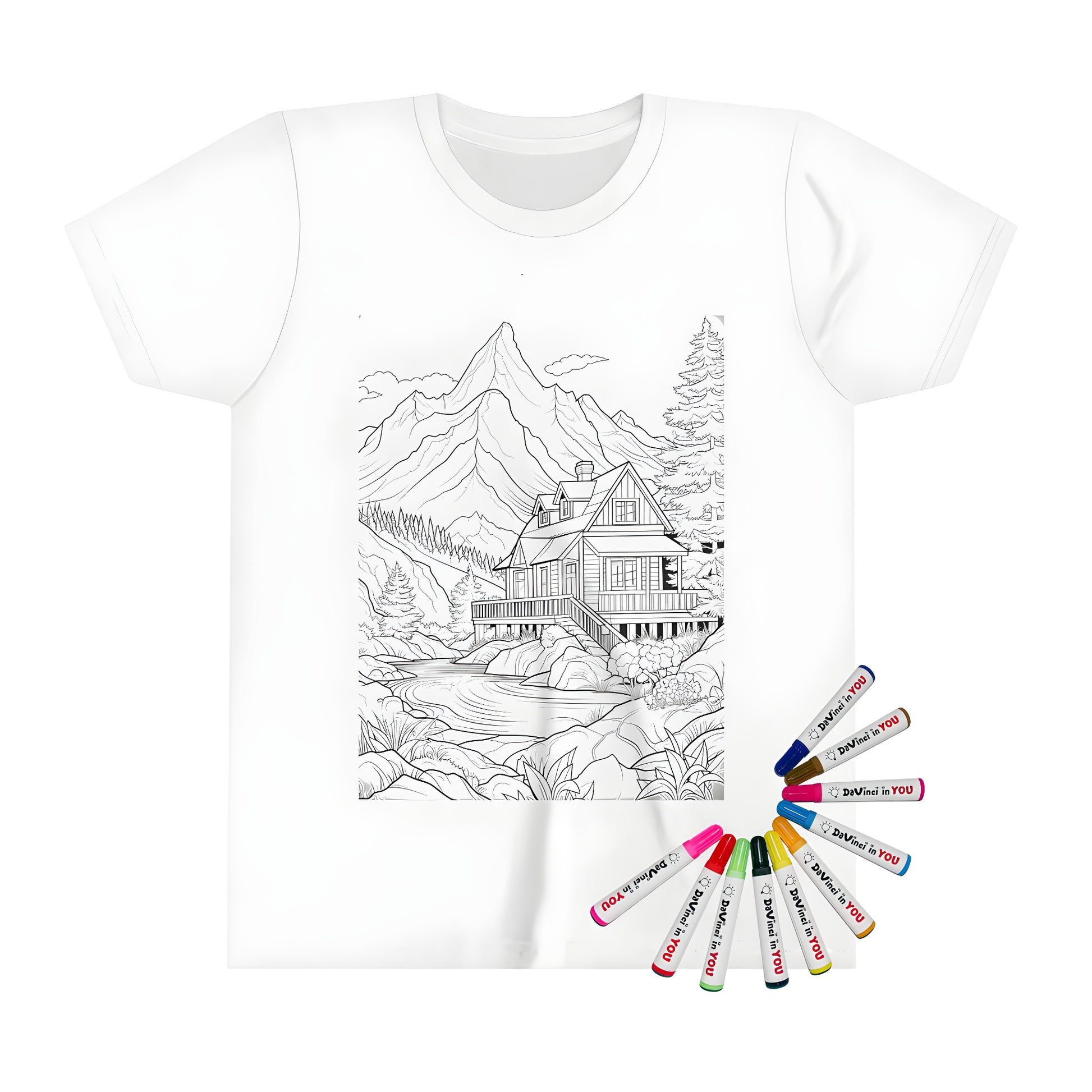 Cozy mountain cabin themed kid's t-shirt