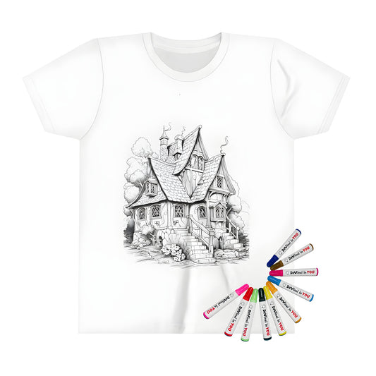 Whimsical fairy tale cottage illustration t-shirt