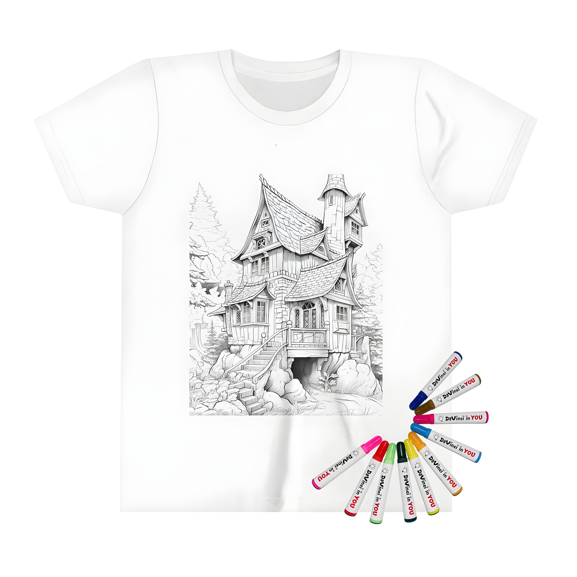 Whimsical fantasy cottage t-shirt design for kids