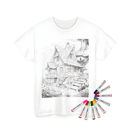 Unisex T-Shirt with cottage house coloring page design