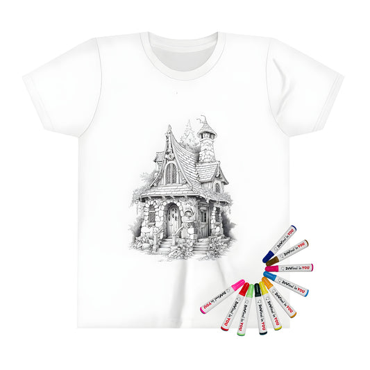 Enchanted castle t-shirt with whimsical fairy tale cottage design for kids