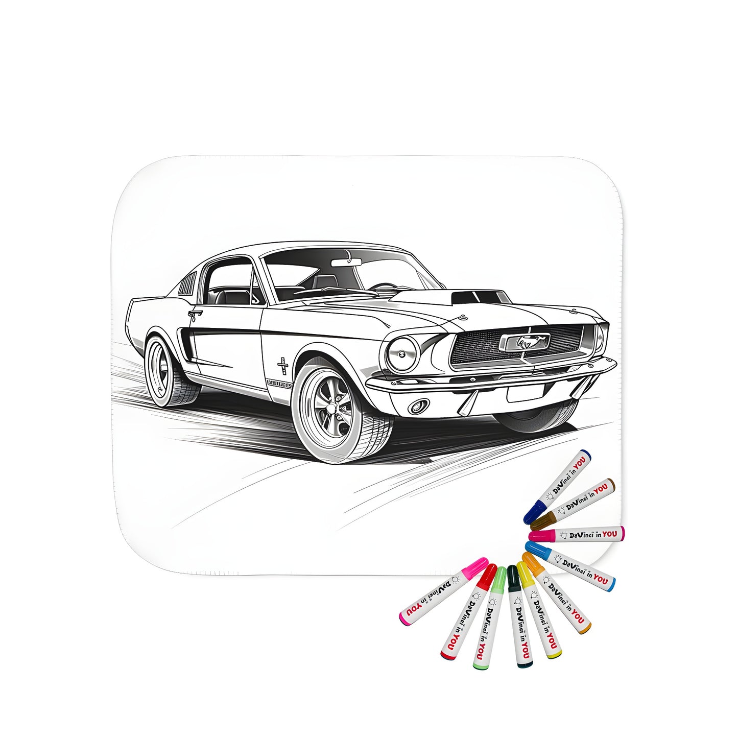 Blanket with vintage car illustration, classic car design, old school muscle car