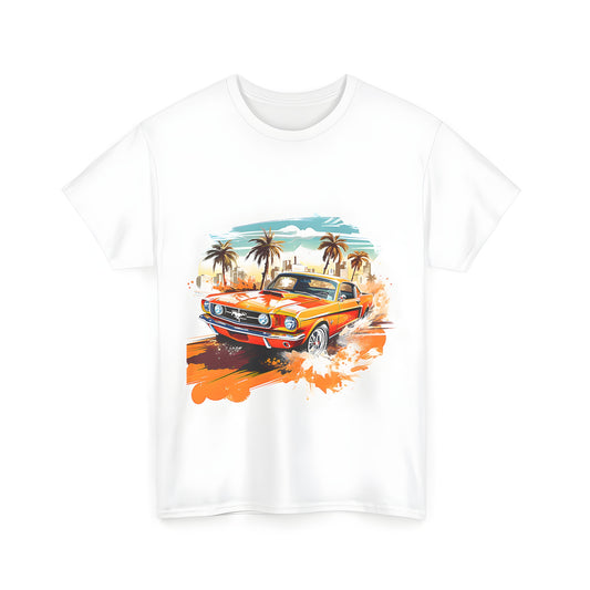 Vibrant Orange Vintage Muscle Car Graphic Tee