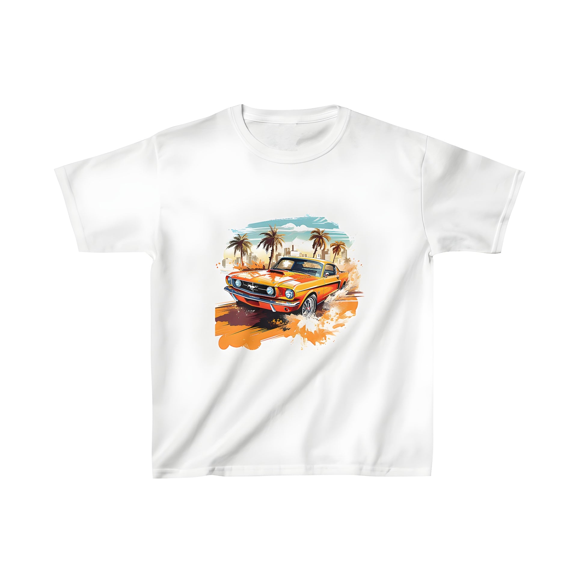 Vintage American muscle car illustration on kids t-shirt