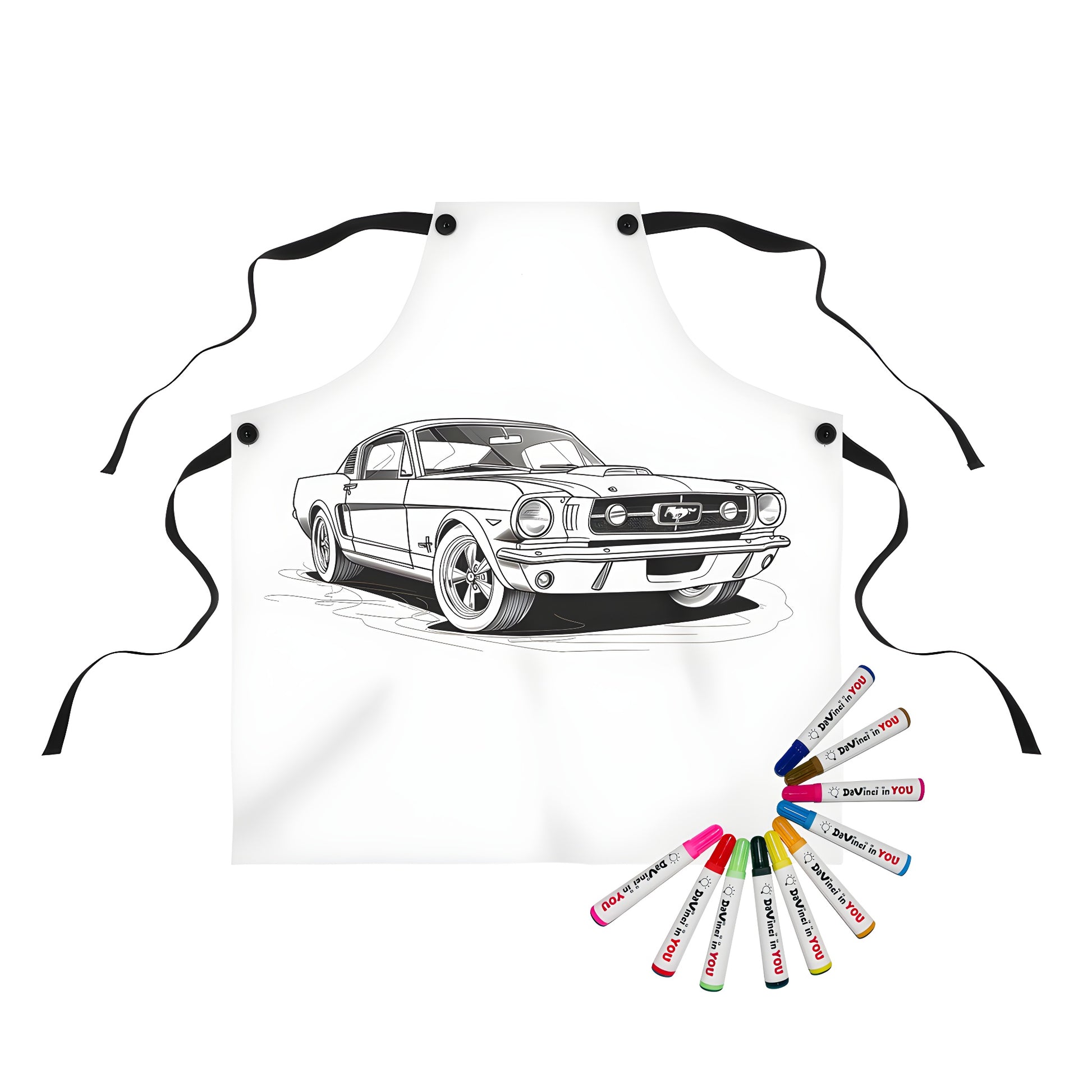 Vintage American Muscle Car Illustration Apron with classic Mustang design - Perfect for car enthusiasts