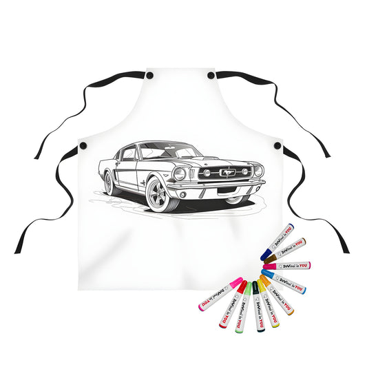 Vintage American Muscle Car Illustration Apron with classic Mustang design - Perfect for car enthusiasts