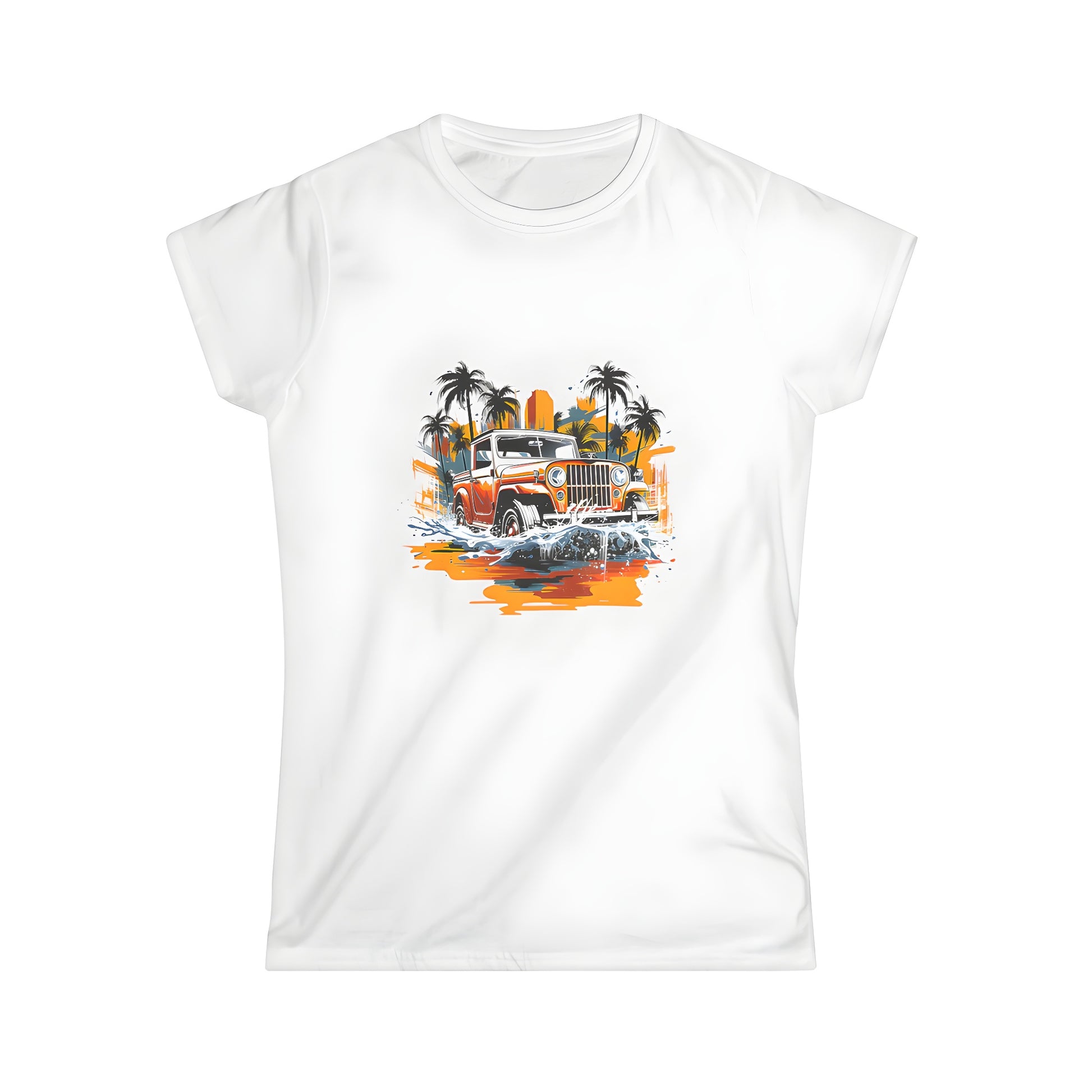 Women's T-shirt with vintage jeep graphic print