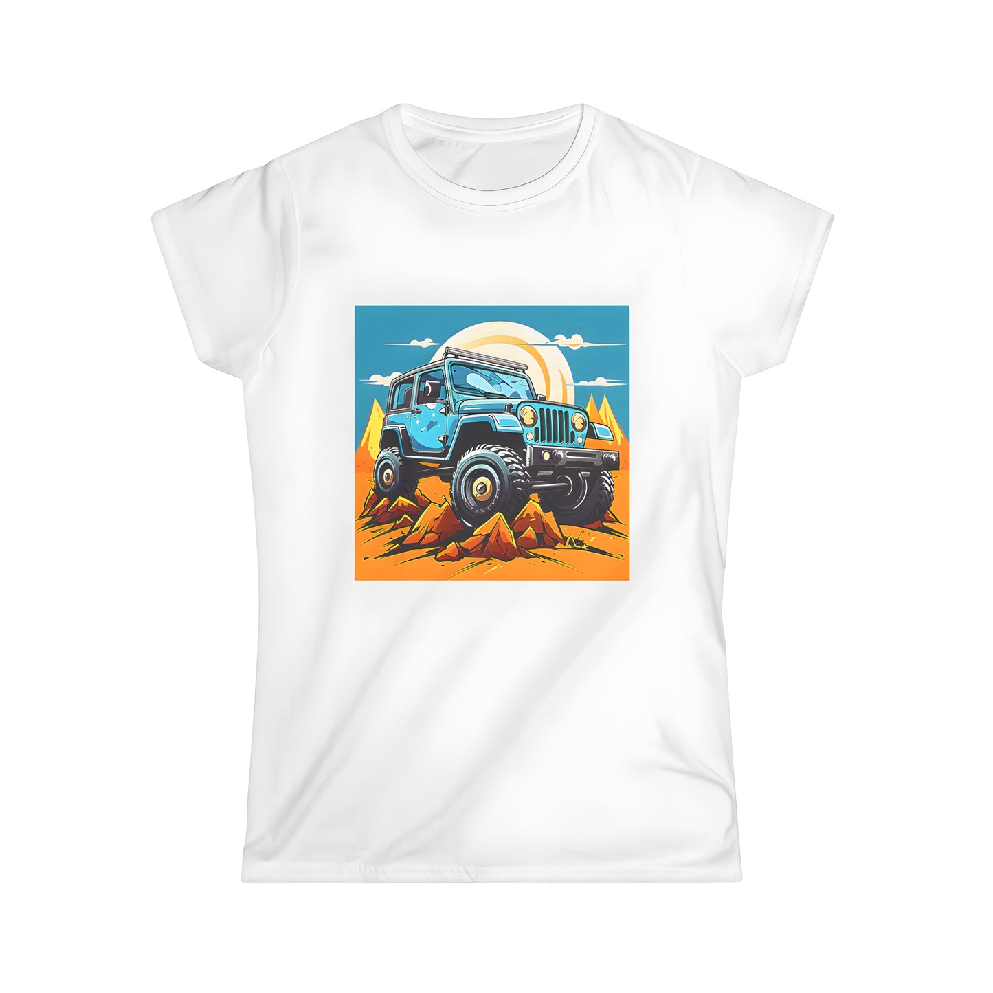 Women's graphic t-shirt with fun desert off-roading truck design