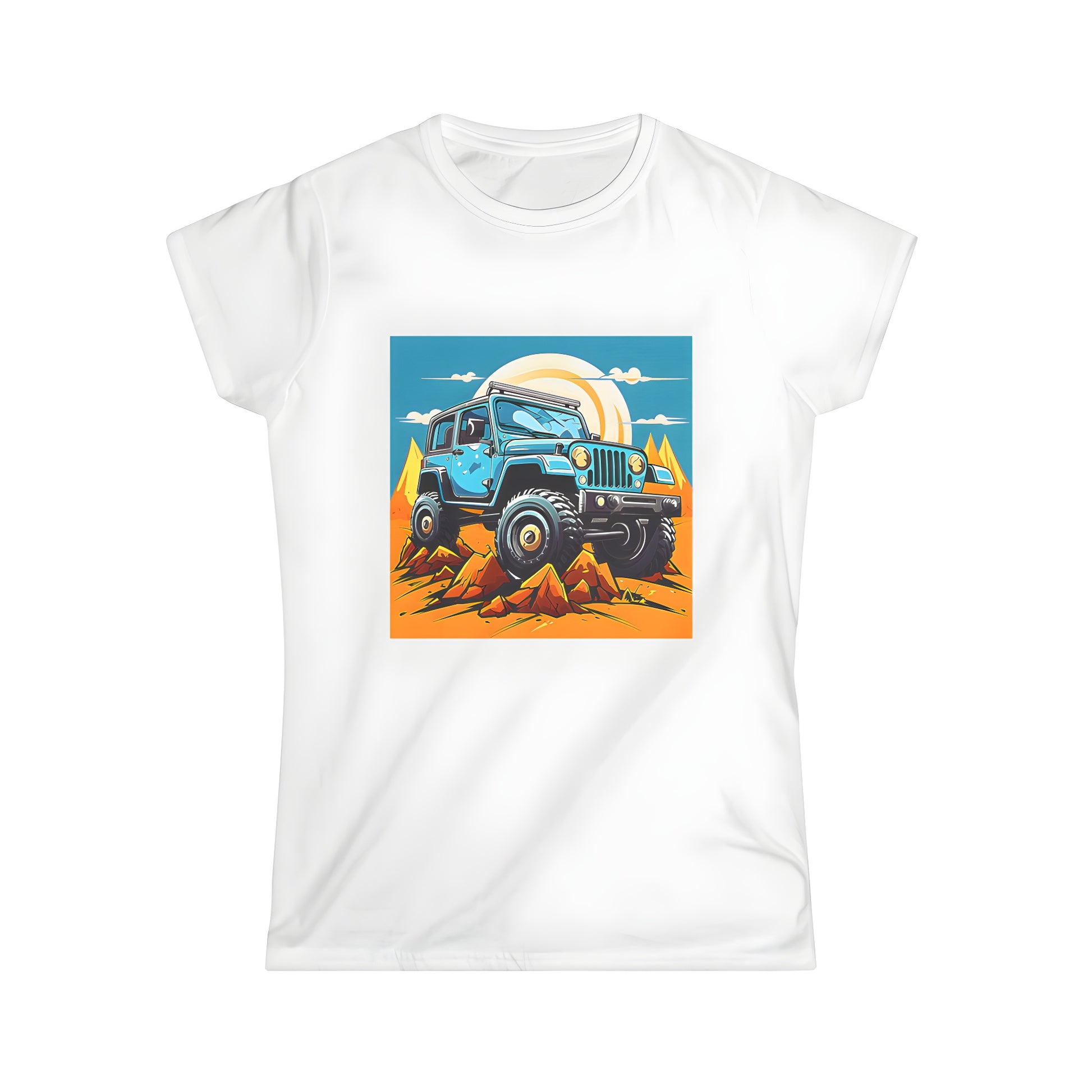 Women's graphic t-shirt with fun desert off-roading truck design