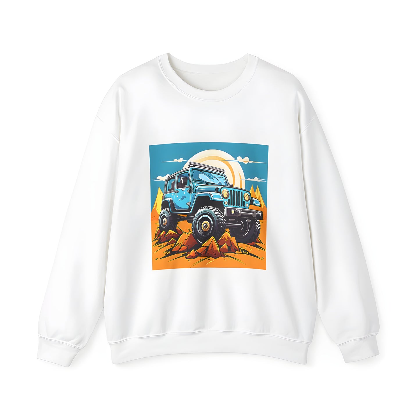 Adult Sweatshirt featuring a colorful off-road vehicle design