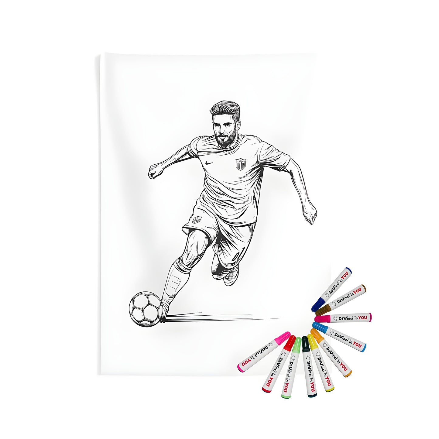 Indoor Wall Hanging Tapestry and Coloring Kit with Male Footballer Design