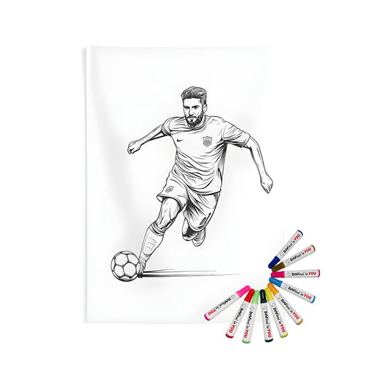 Indoor Wall Hanging Tapestry and Coloring Kit with Male Footballer Design